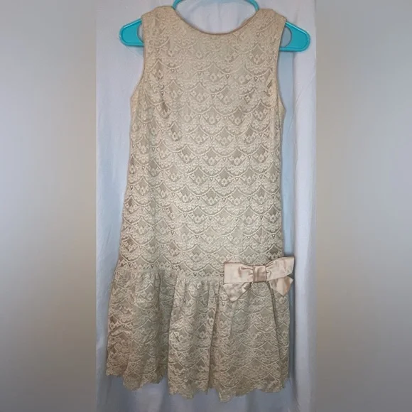 Parc Jrs Dresses | Parc Jrs Petite Vintage Lace Cream Satin Dress Satin Bow Dropped Waist 60s | Color: Cream | Size: 4 | Funfindsbabe's Closet